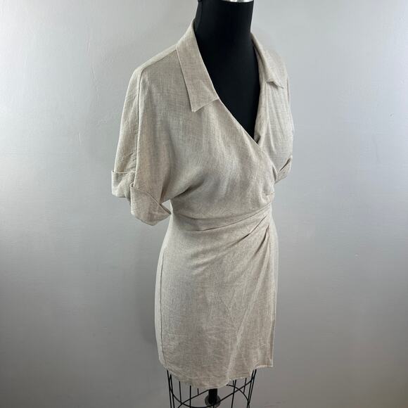 ASOS Beige Maternity & Nursing Wrap Dress Tie Waist Spread Collar Short Sleeve 0 - Picture 4 of 9